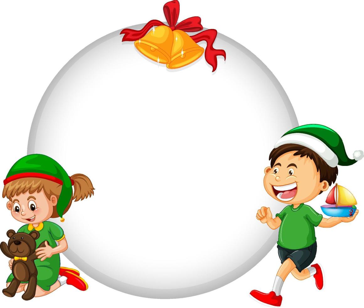 Empty banner in Christmas theme with elves cartoon character vector