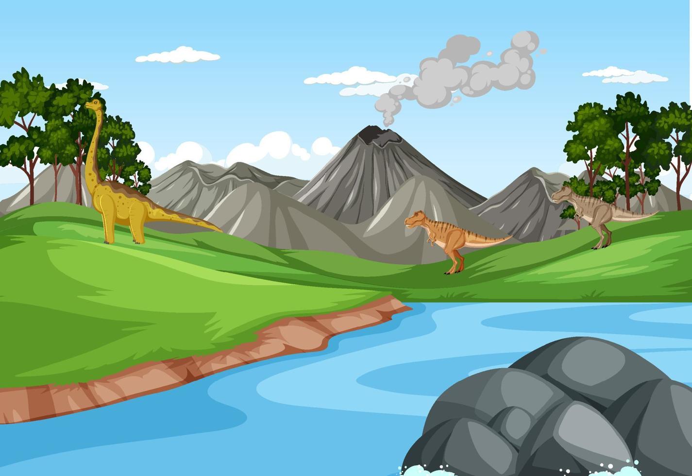 Dinosaur in prehistoric forest scene vector