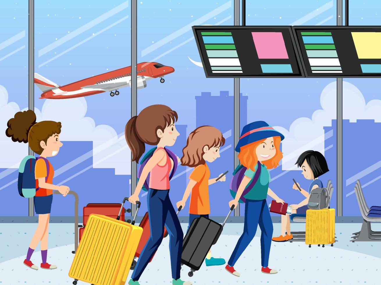 People walking in terminal airport scene vector