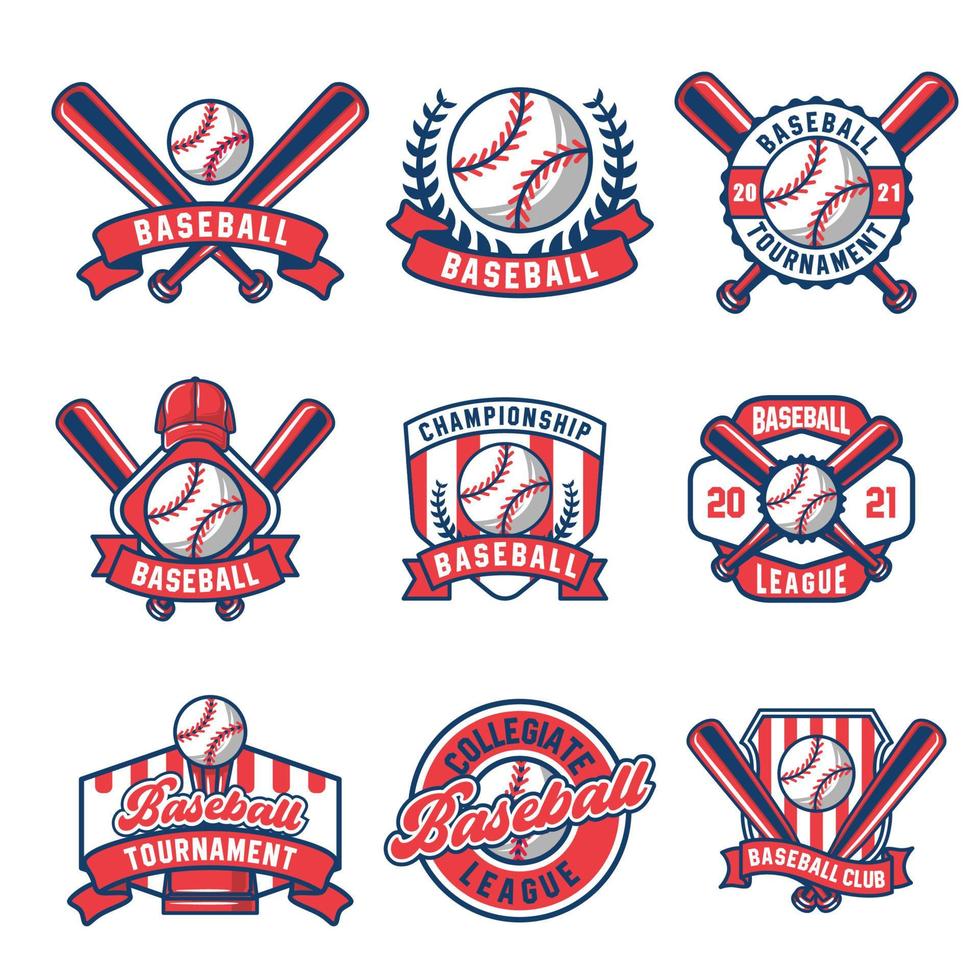 colorido logo de béisbol y colección de insignias vector