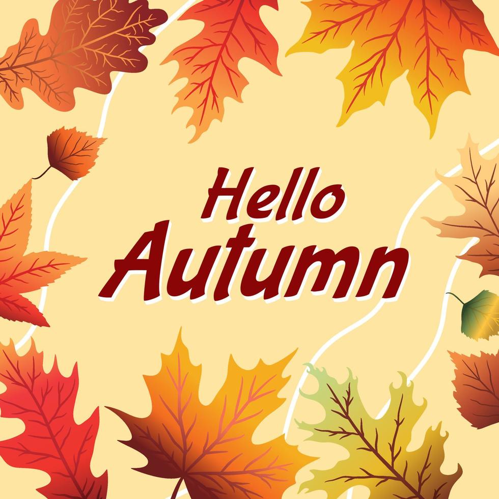 Vector background with hand lettering Hello autumn and leaves