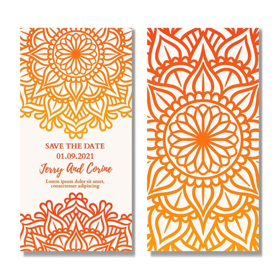 tarjeta de invitación de boda vintage con diseño de degradado de mandala vector