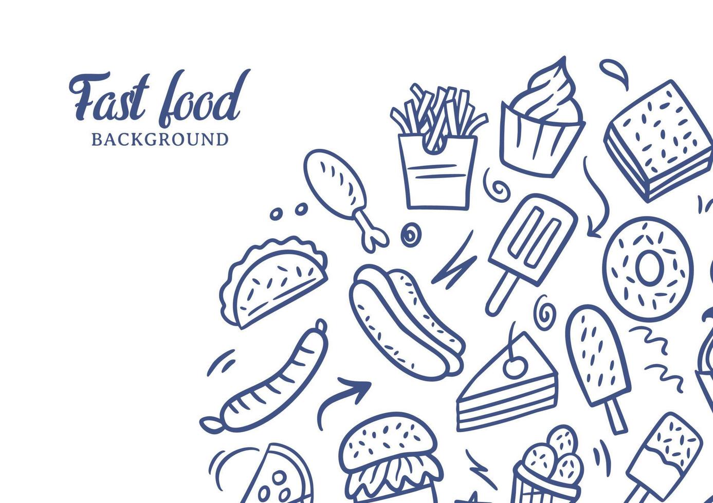 Fast food doodles vector background. Street food background