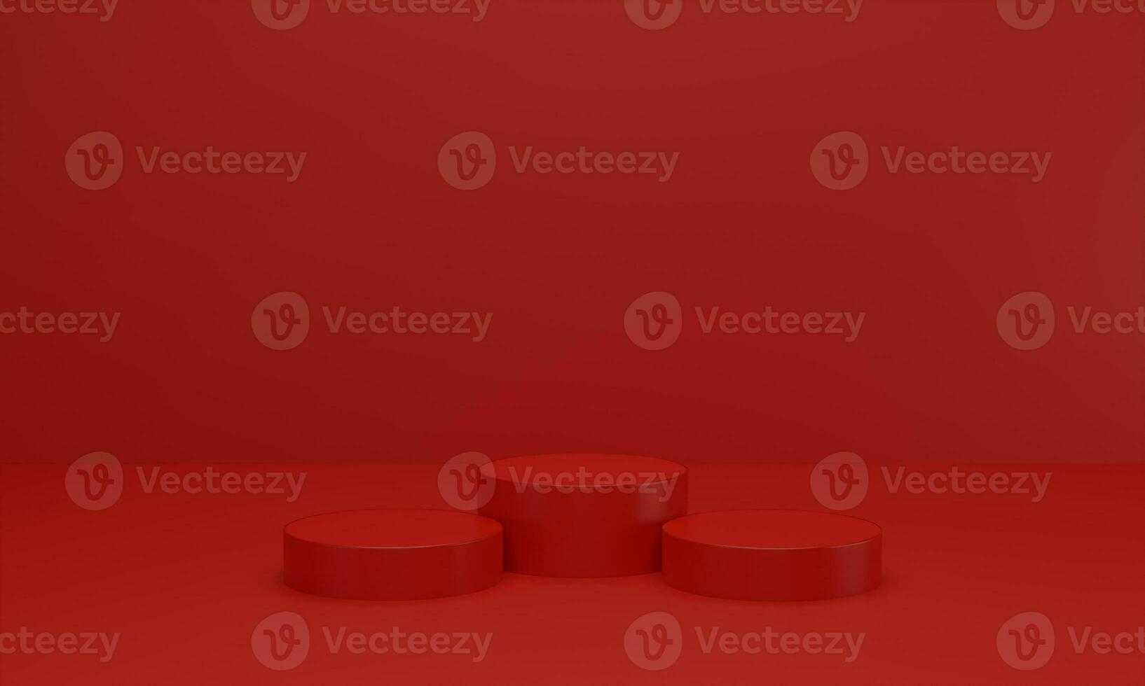 Empty red platform for showing product. podium in red studio room. 3d render photo