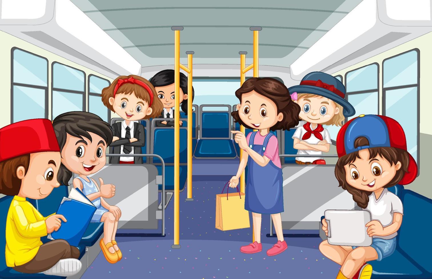 Scene with many people using public transportation vector