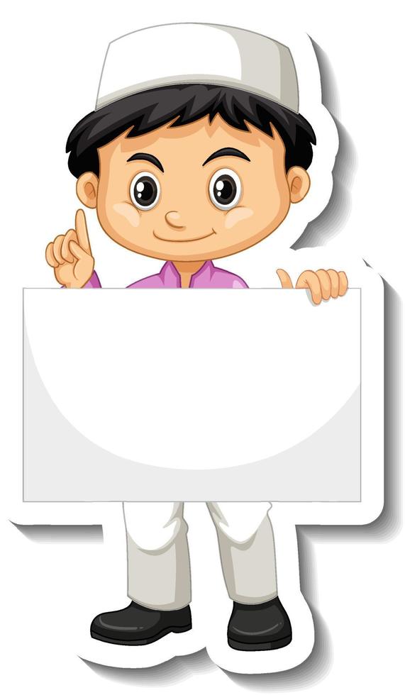 Arab muslim boy holding empty banner vector