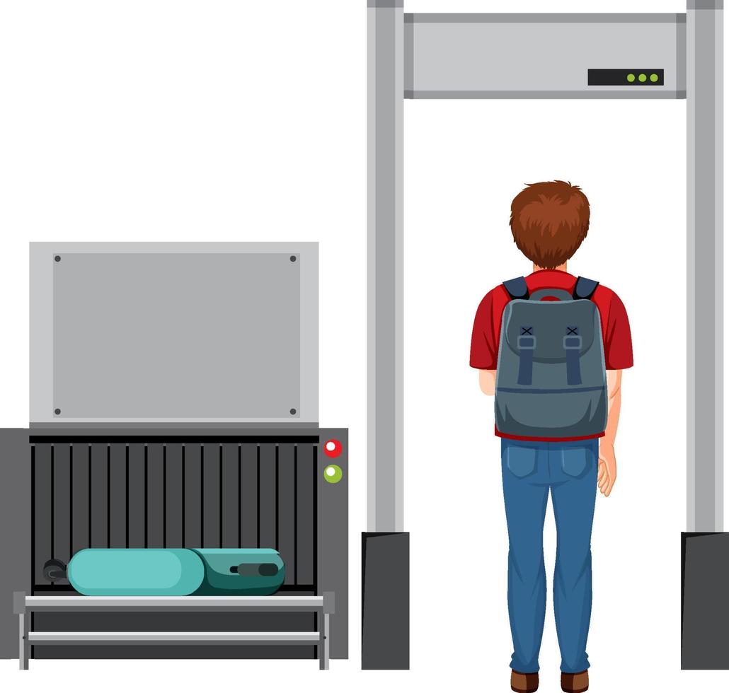 A passenger with airport baggage scanner vector
