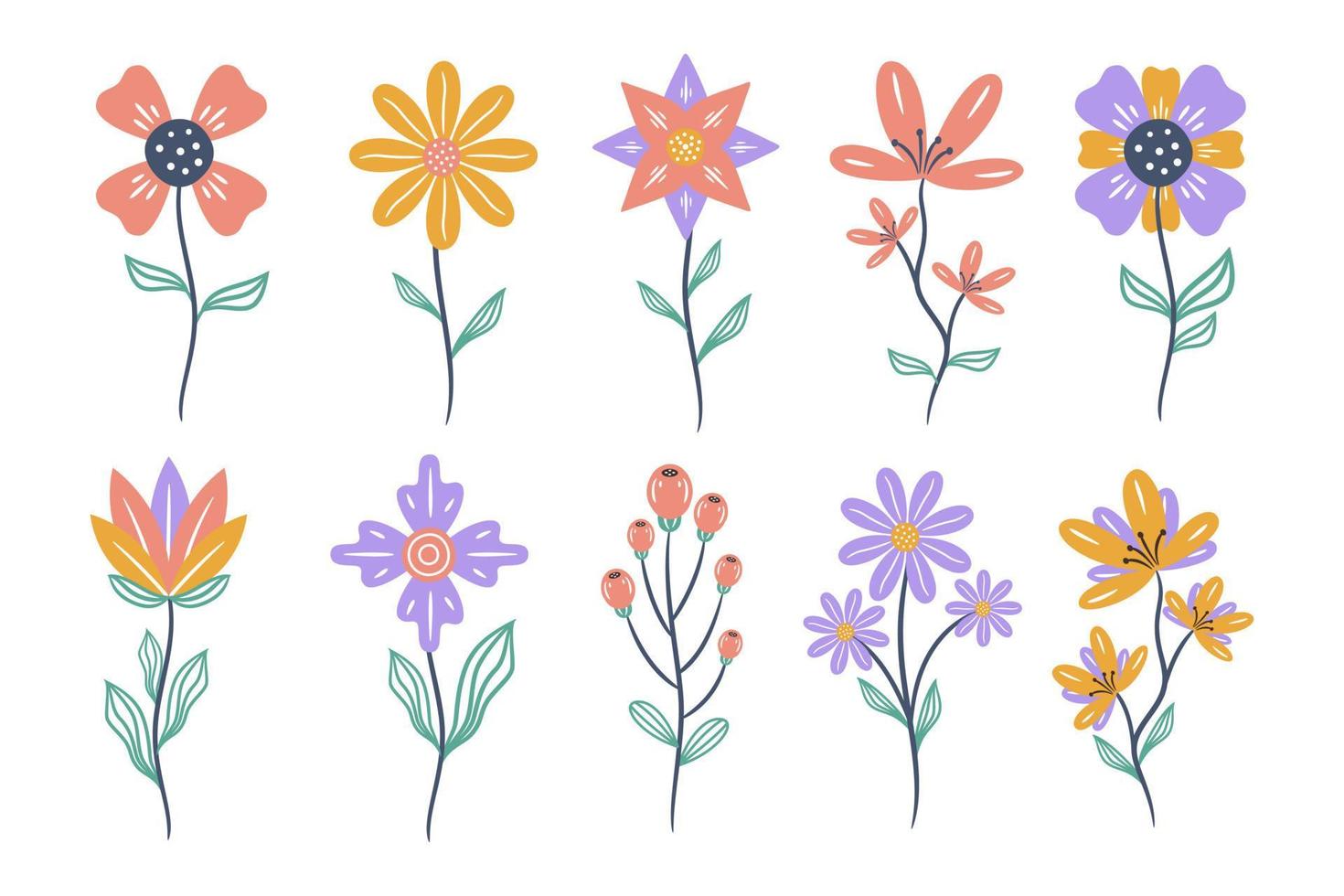 Set of floral elements. Flower and leaves vector