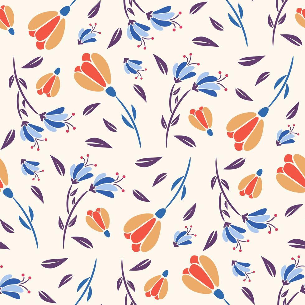 Abstract Floral Seamless Pattern With Leaves vector