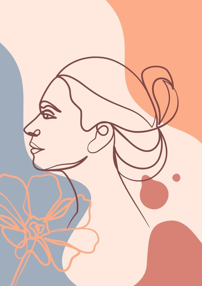 cartel de dibujo de arte de una línea de cara de mujer. estilo de dibujo de línea continua vector