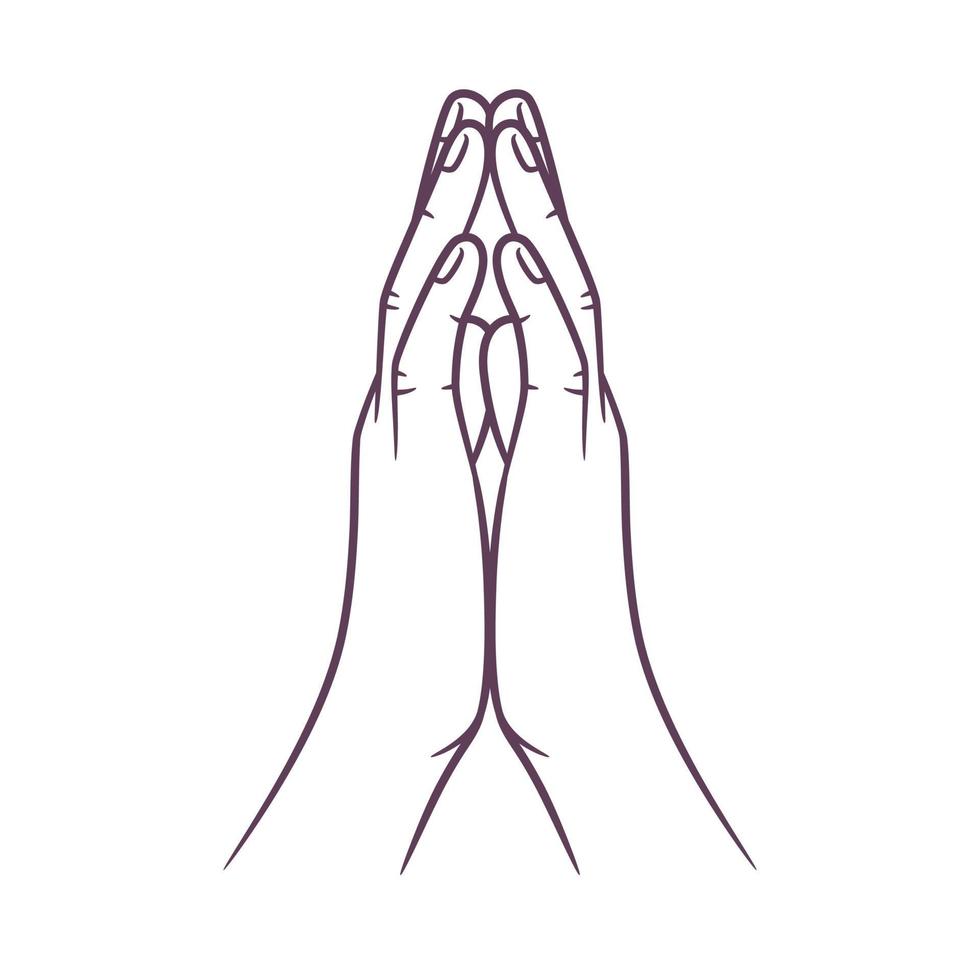 Line art drawing of praying hand. Praying hands vector