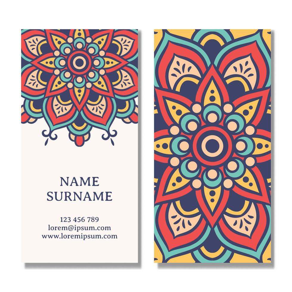 Vintage business card with mandala design vector