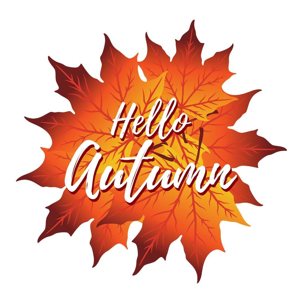 Vector background with hand lettering Hello autumn and leaves