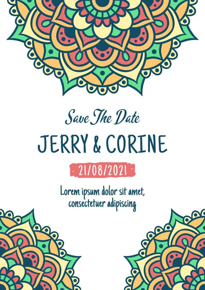 Vintage Wedding Invitation Card With Mandala Design vector