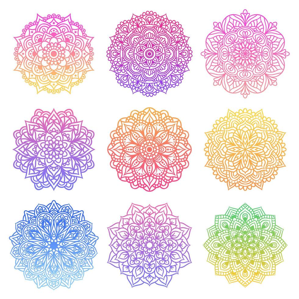 Set of mandala round gradient ornament pattern vector