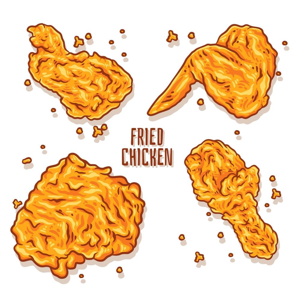 Ilustración de vector de pollo frito crujiente