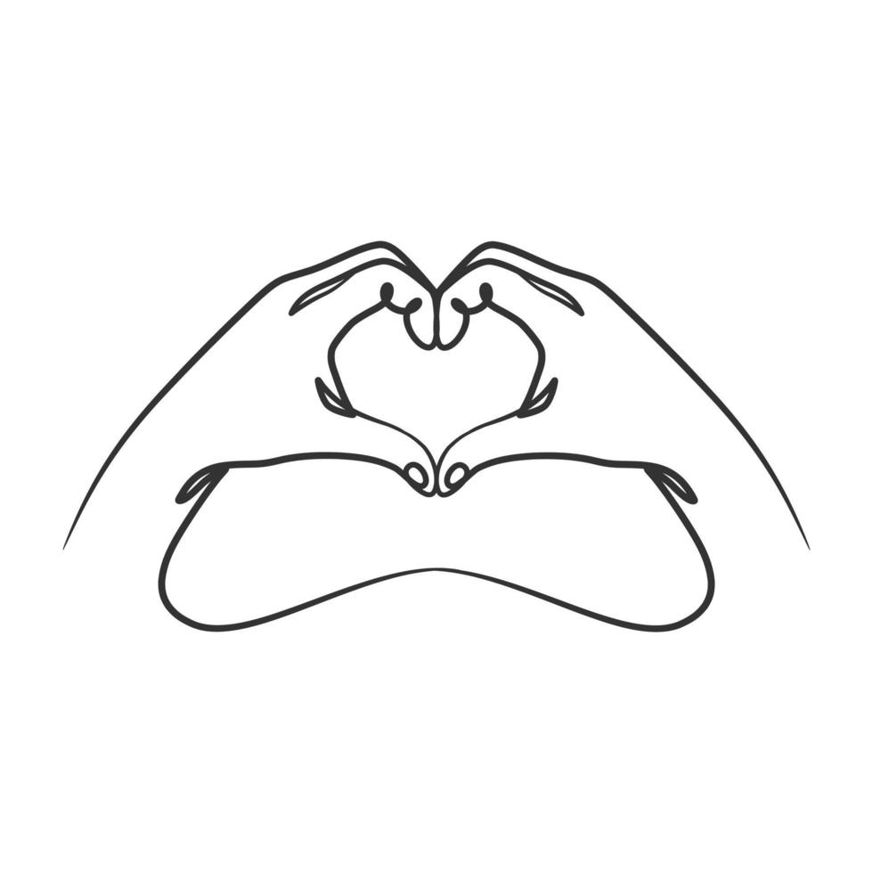 Hand fingers making heart shape in continuous line art vector
