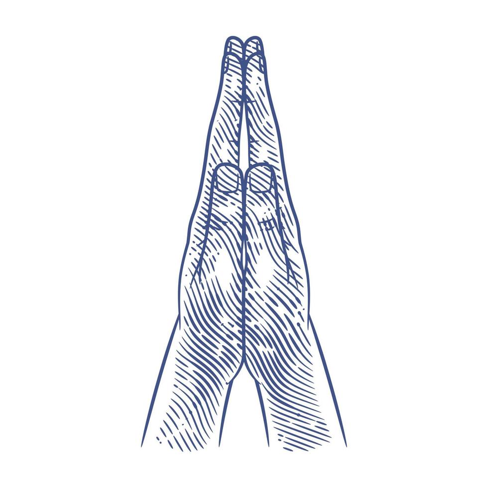 Praying hands line art drawing illustration. Praying hands drawing vector