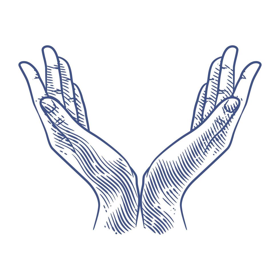 Praying hands line art drawing illustration. Praying hands drawing vector