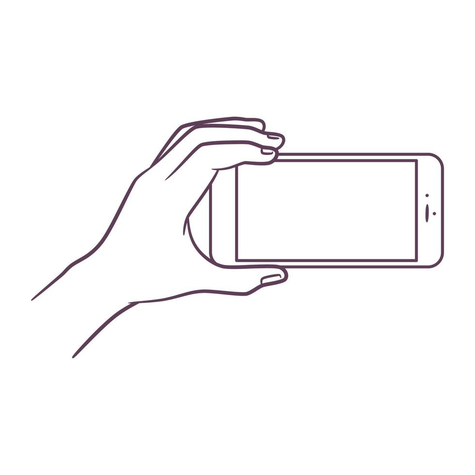 dibujo de arte lineal de la mano que sostiene el teléfono inteligente vector