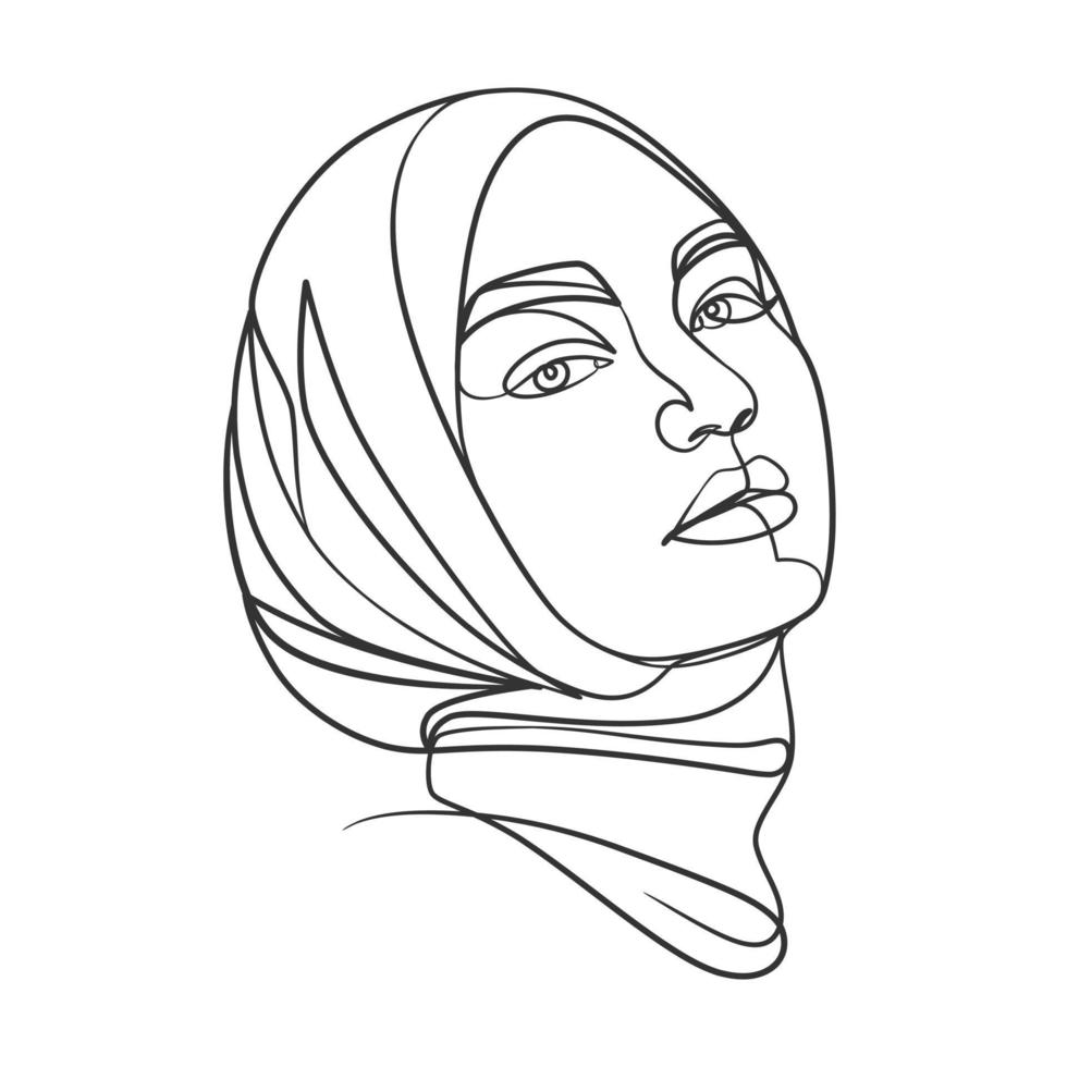 Continuous line drawing of hijab girl vector