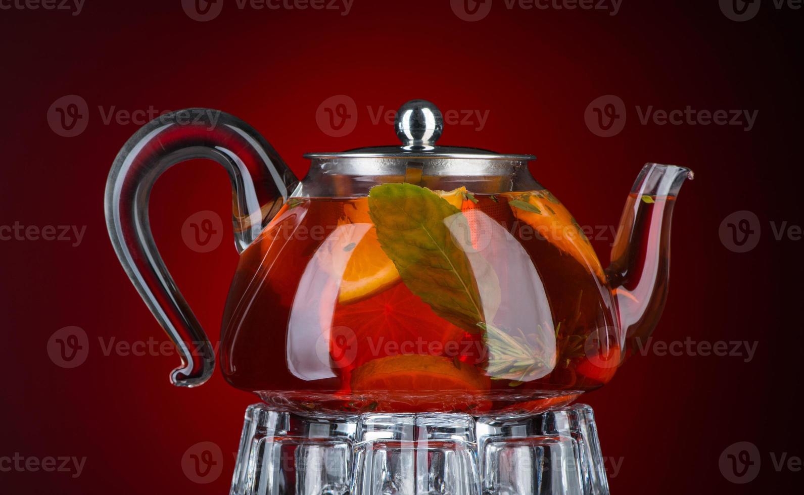Mint tea in a transparent teapot photo