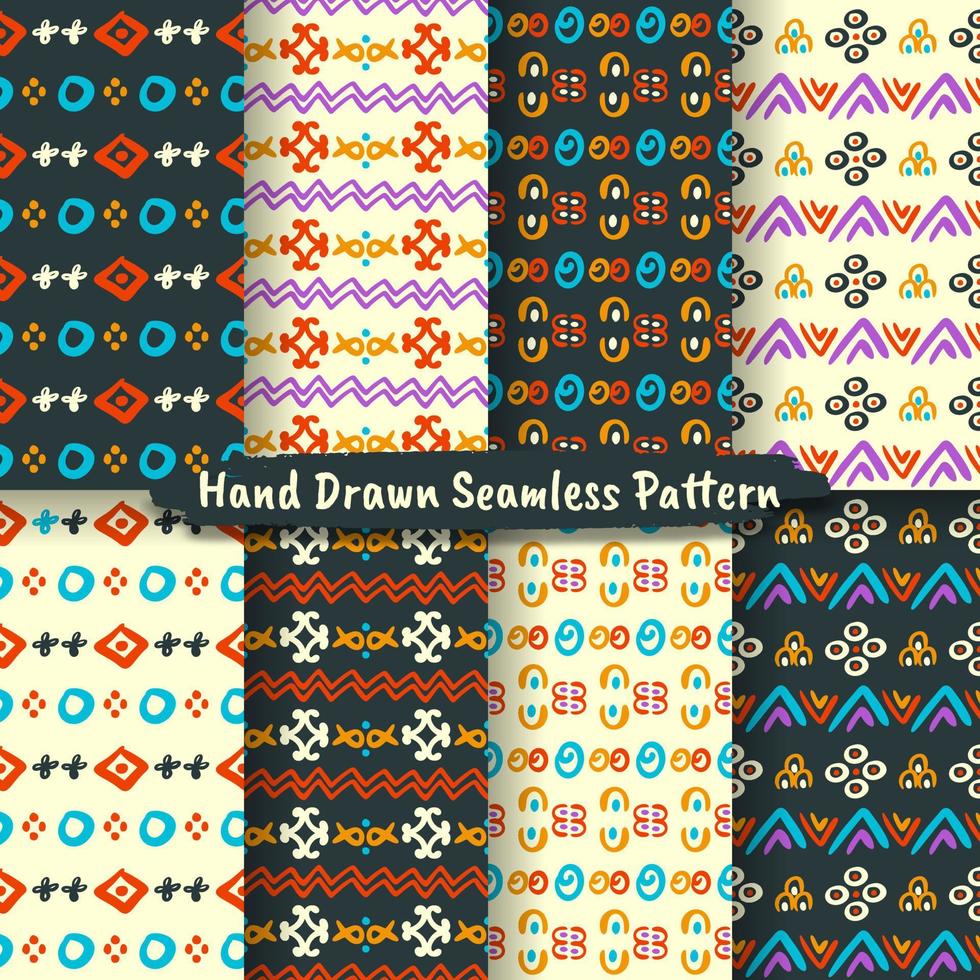 Set of Trendy Hand Drawn Seamless Pattern vector