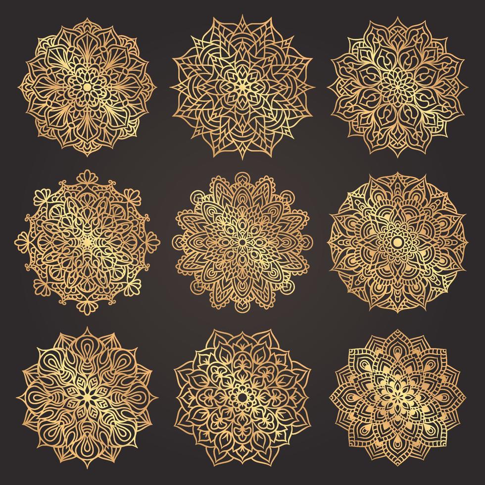Set of luxury gold mandala round ornament pattern vector