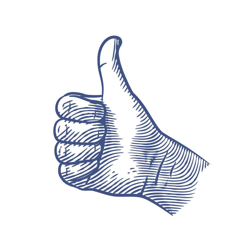 Thumb up hand gesture line art vector illustration