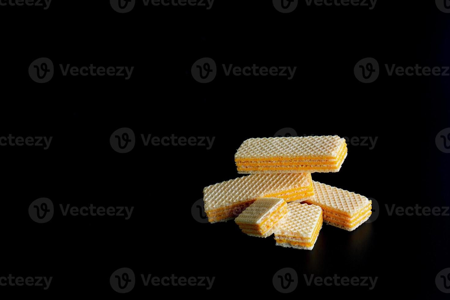 Top view four wafer on black background with copy space. photo