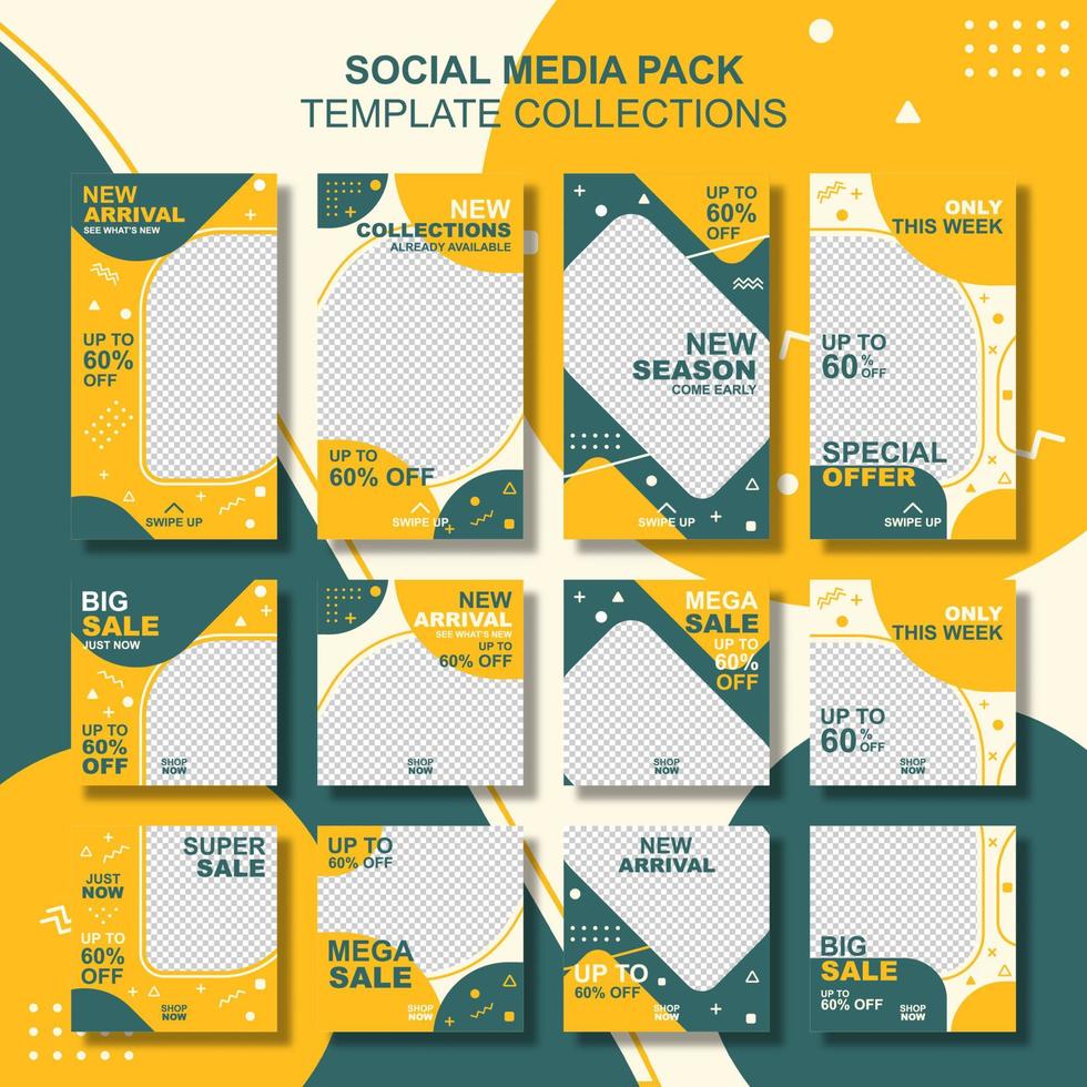 Set of trendy editable social media post template design vector