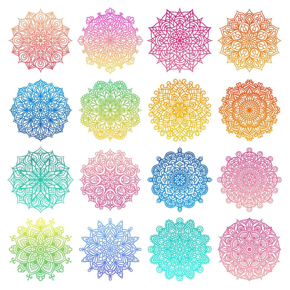 Set of mandala round gradient ornament pattern vector