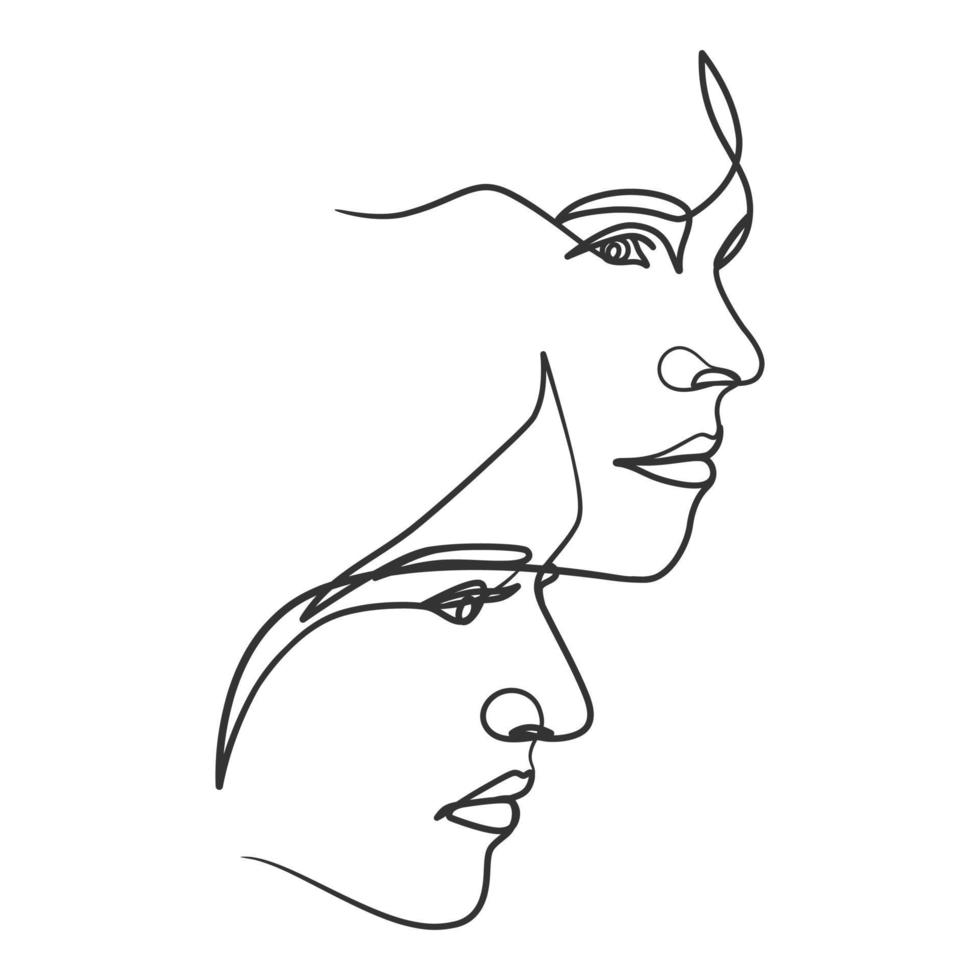 Continuous line drawing of woman face. One line woman portrait vector