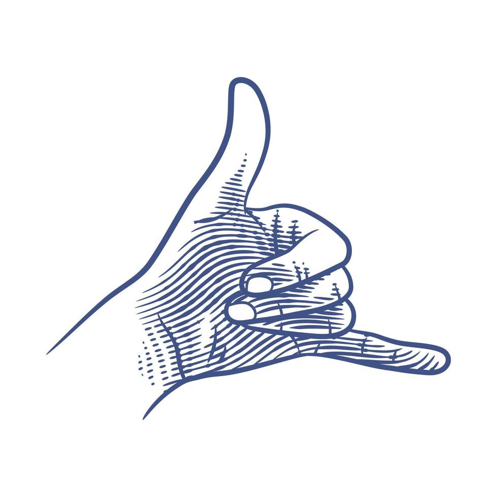 Call me sign hand gesture line art vector illustration