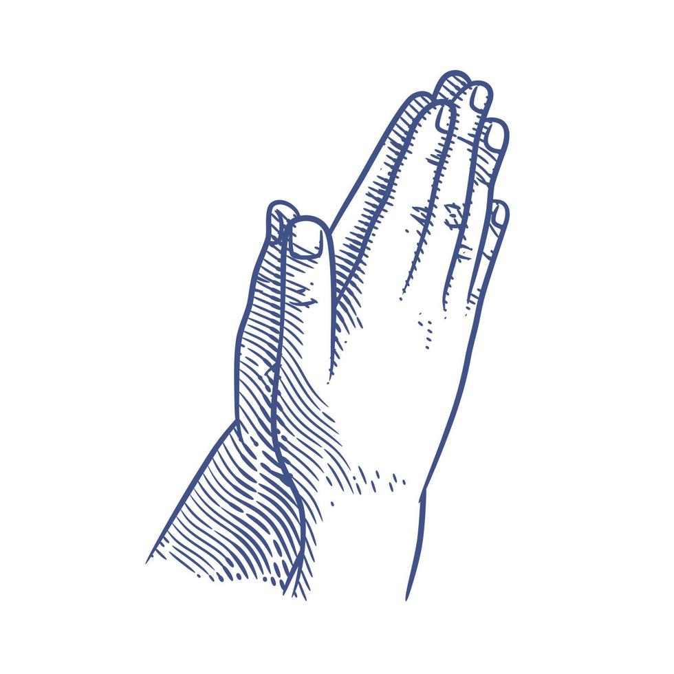 Praying hands line art drawing illustration. Praying hands drawing vector