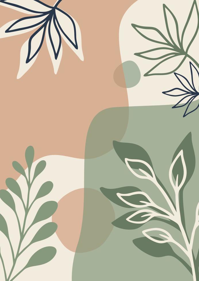 Organic Abstract Minimalist Pastel Background With Leaves vector