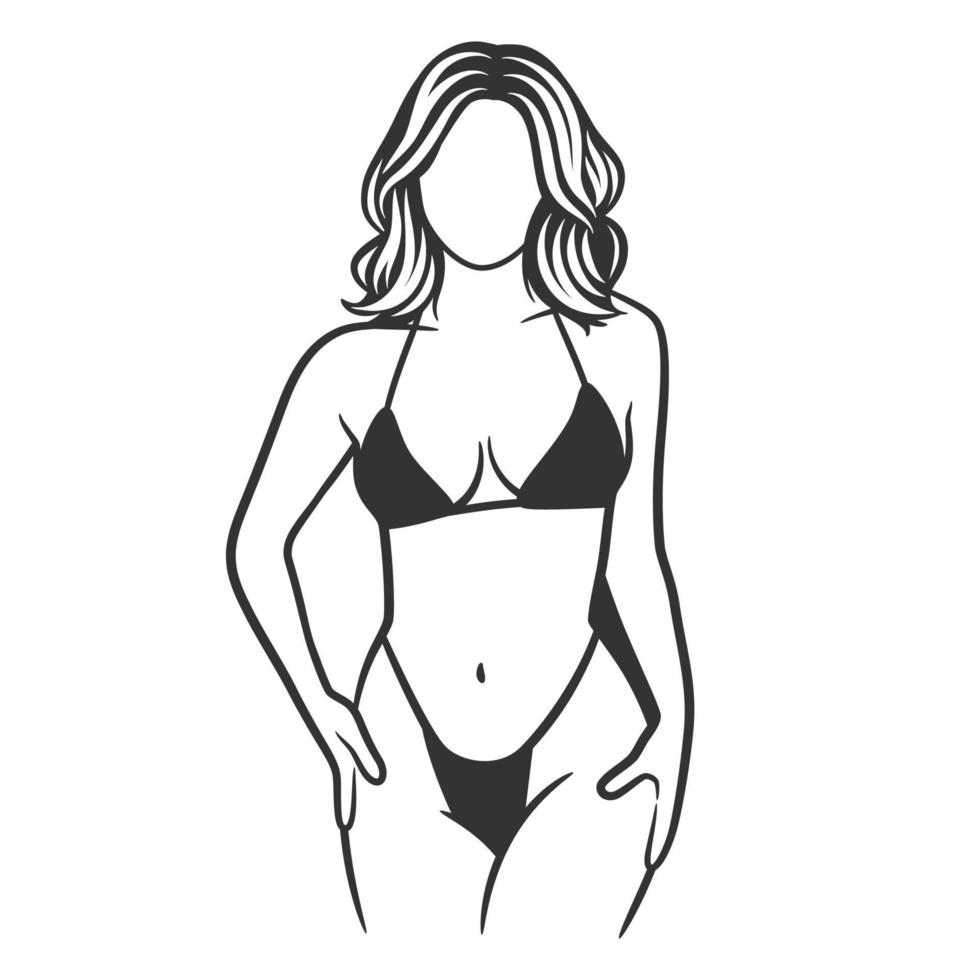 Beautiful girl in bikini black and white drawing vector