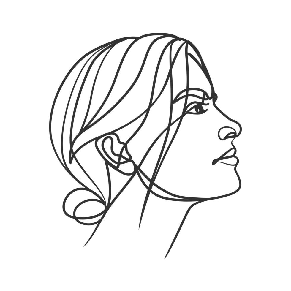 Continuous line drawing of woman face. One line woman portrait vector