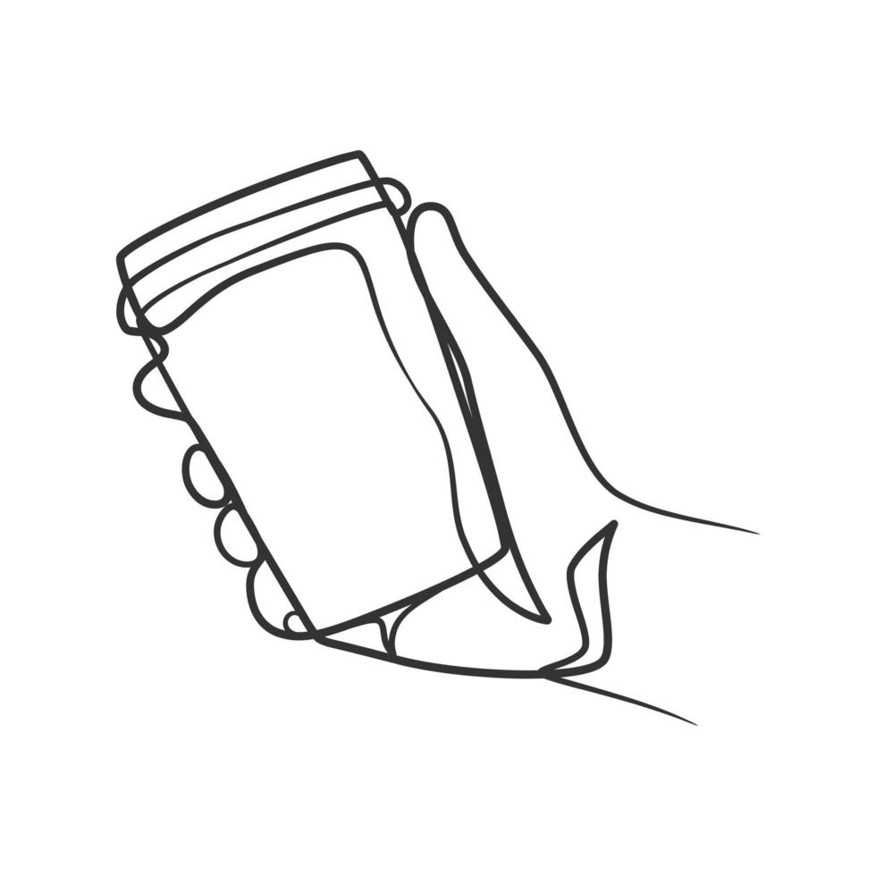 Continuous line art drawing of hands holding a cup of coffee or tea vector