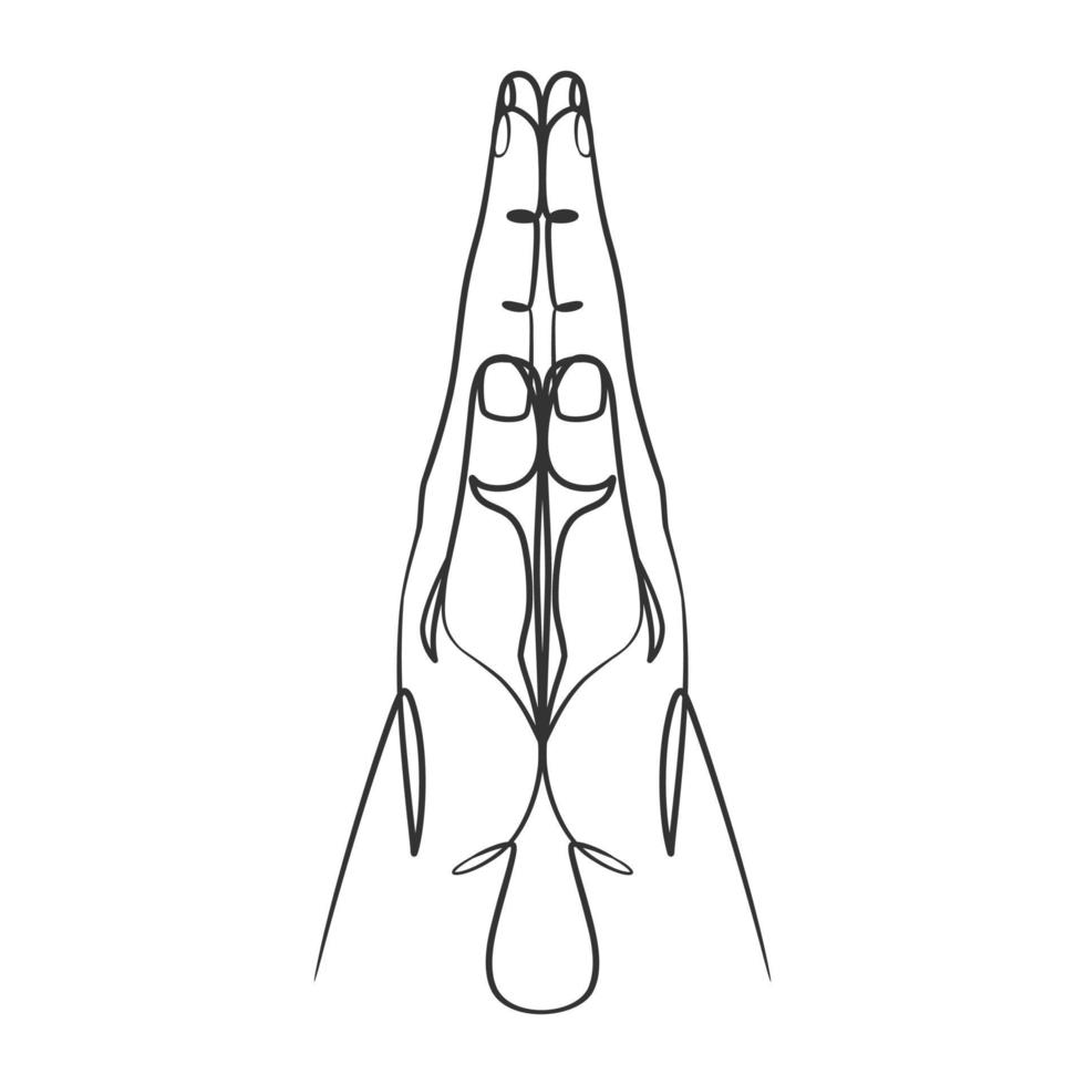 Continuous line drawing of praying hand. Praying hands one line drawing vector