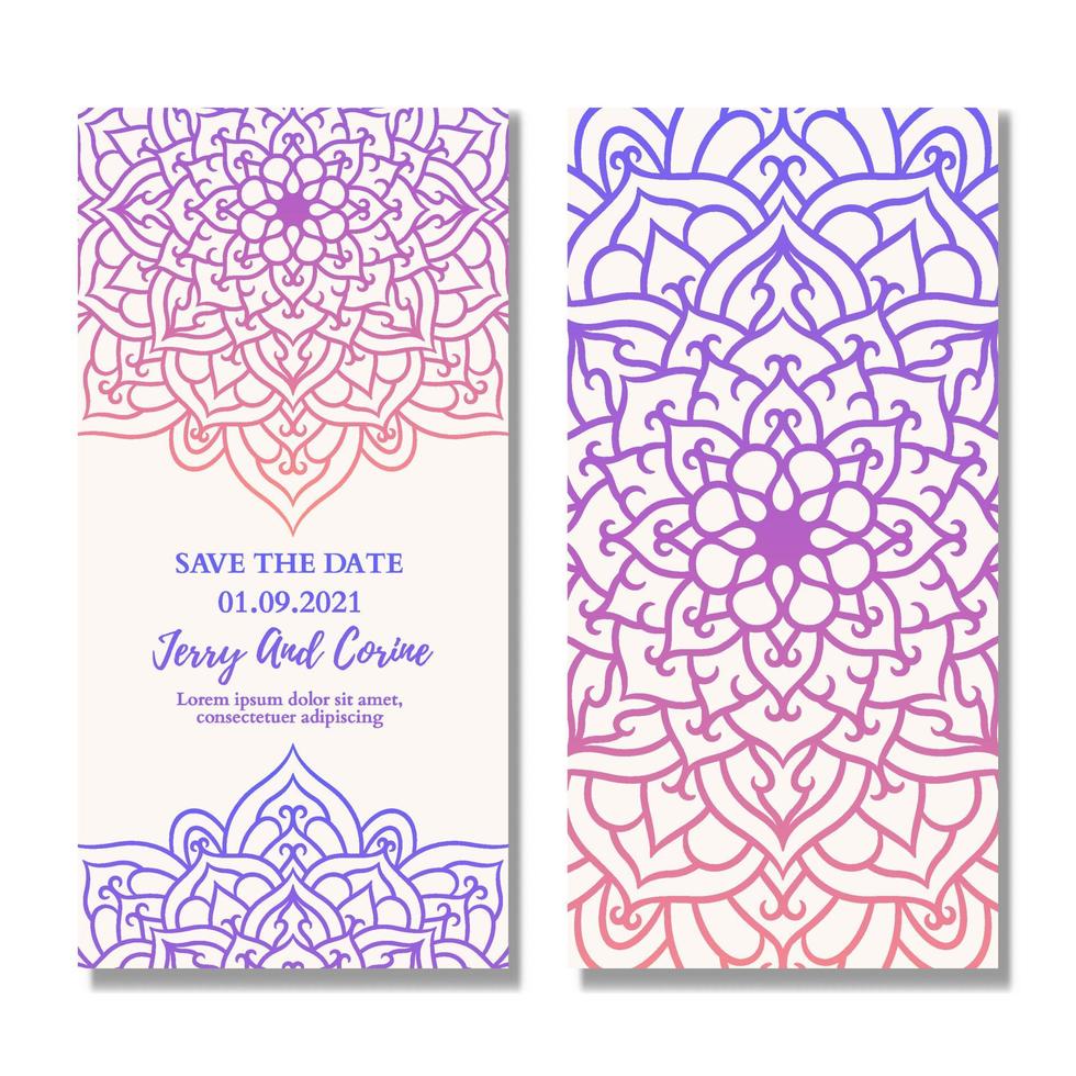 Vintage wedding invitation card with mandala gradient design vector