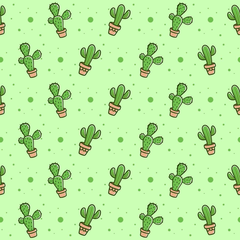 Cute cactus seamless vector pattern background