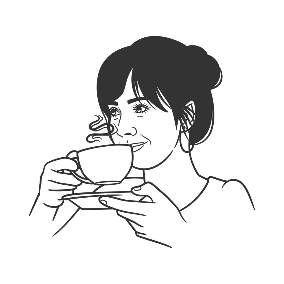 Line art drawing of women drinking coffee or tea 6036274 Vector Art at
