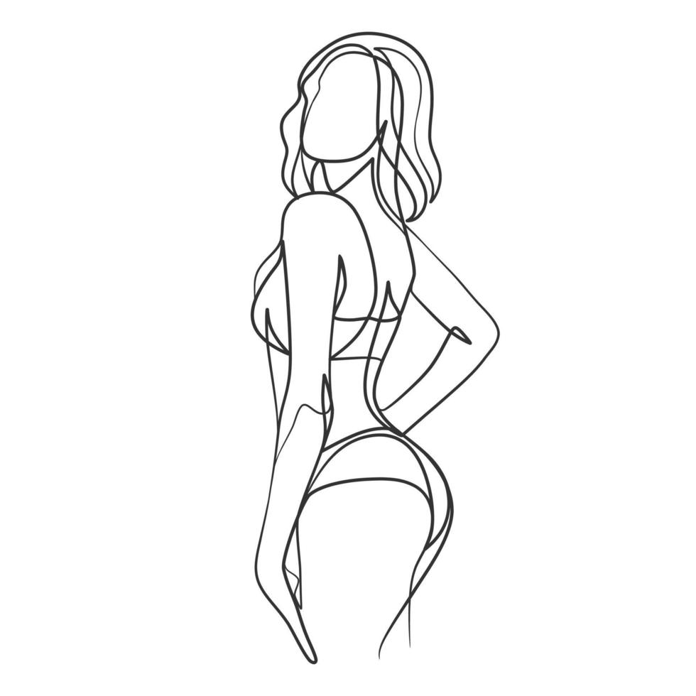 Continuous one line art drawing of woman body in bikini vector