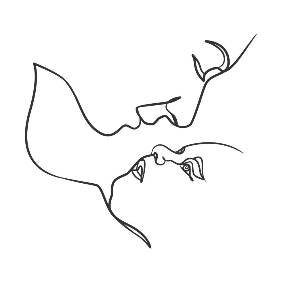 Continuous line drawing mother kisses baby vector