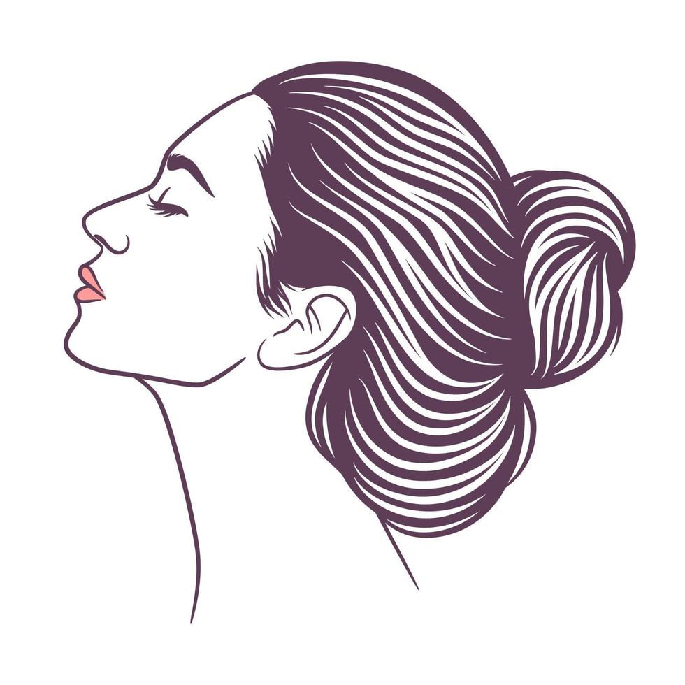 Beauty woman line art illustration black and white vector