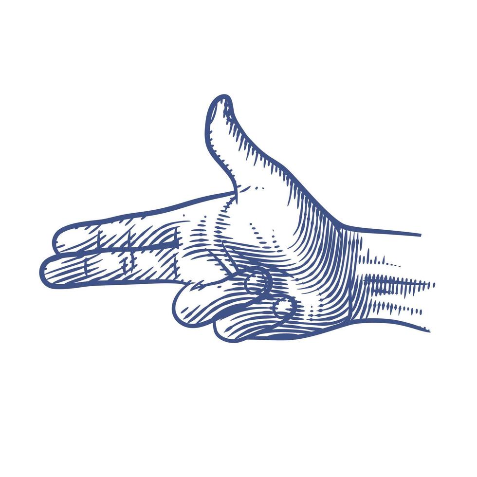 Finger gun hand gesture line art vector illustration