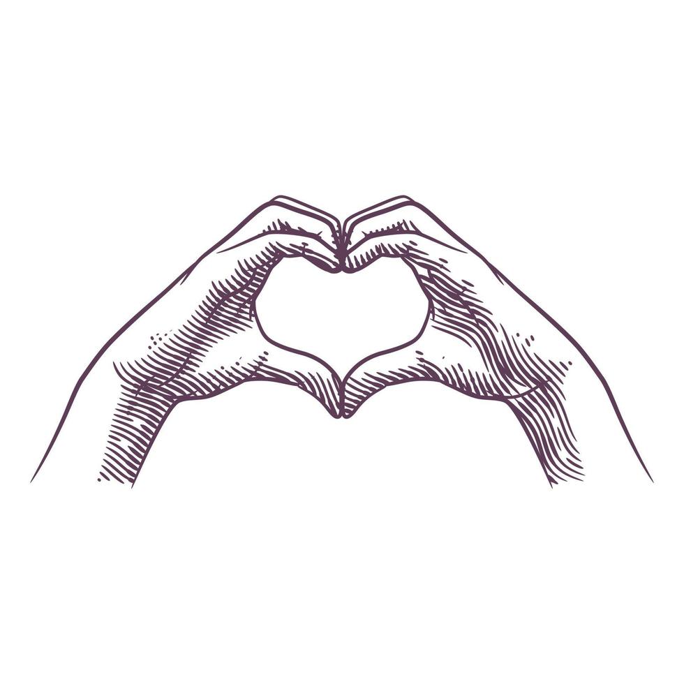 Hand fingers making heart shape in engraving style vector