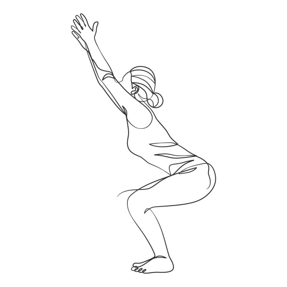 chica de yoga dibujo de línea continua diseño minimalista vector