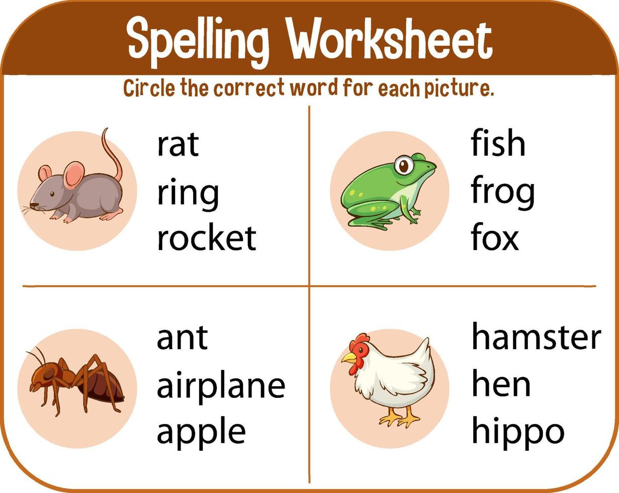 Spelling worksheet template for kids vector